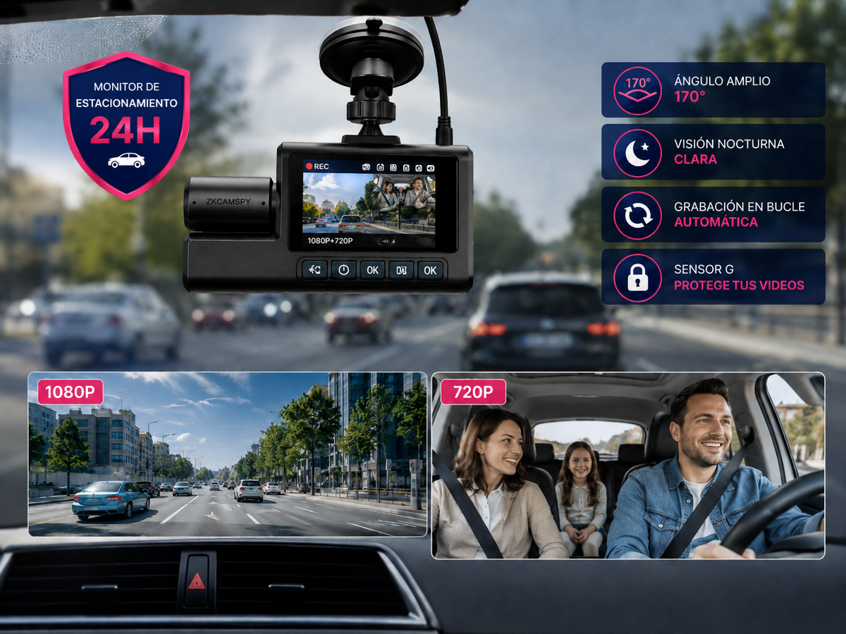 Cámara de Tablero Doble (Frontal e Interior) DVR para Auto
