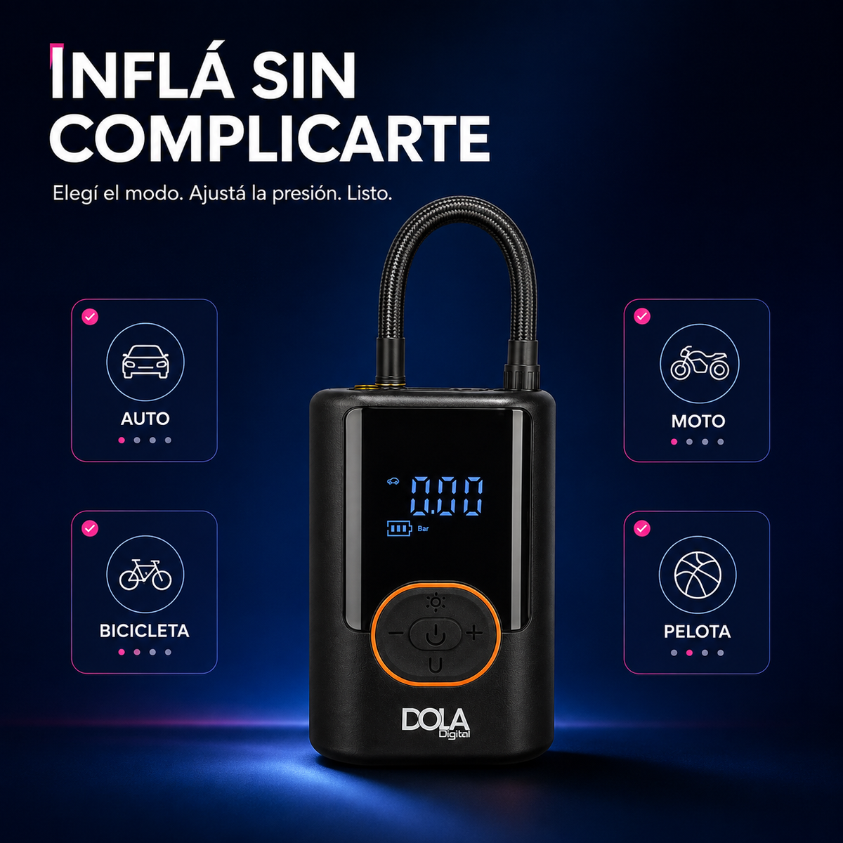 Compresor de Aire Inalámbrico para Autos, Bicicletas, Motos, Pelotas + Powerbank Dini®